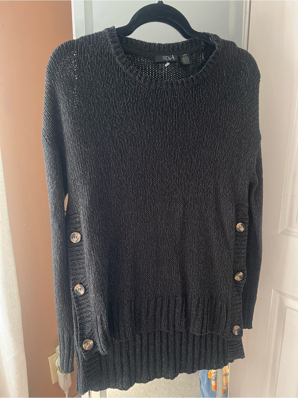 Black Button-Accent Knit Sweater